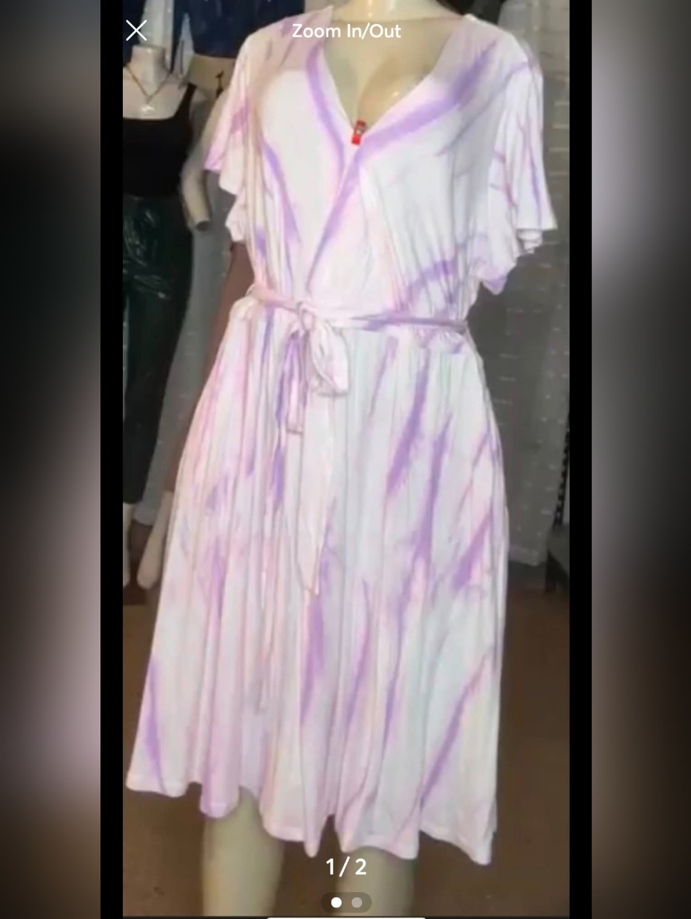 Lane Bryant White and Light Purple Tie-Dye Midi Dress with Waist Tie